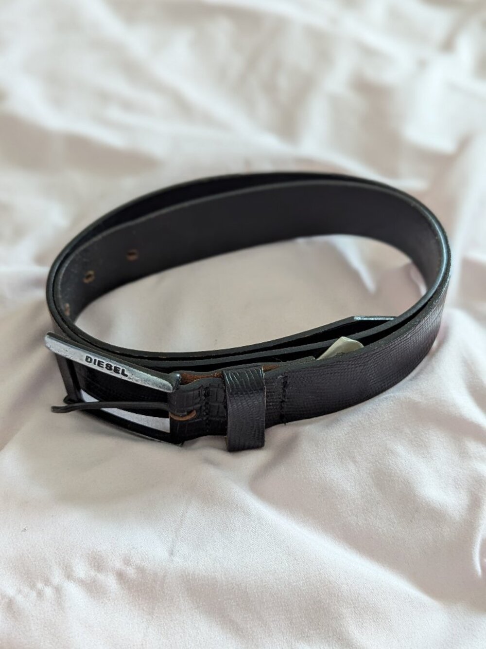 Diesel Black Lizard Embossed Leather Belt 90/36